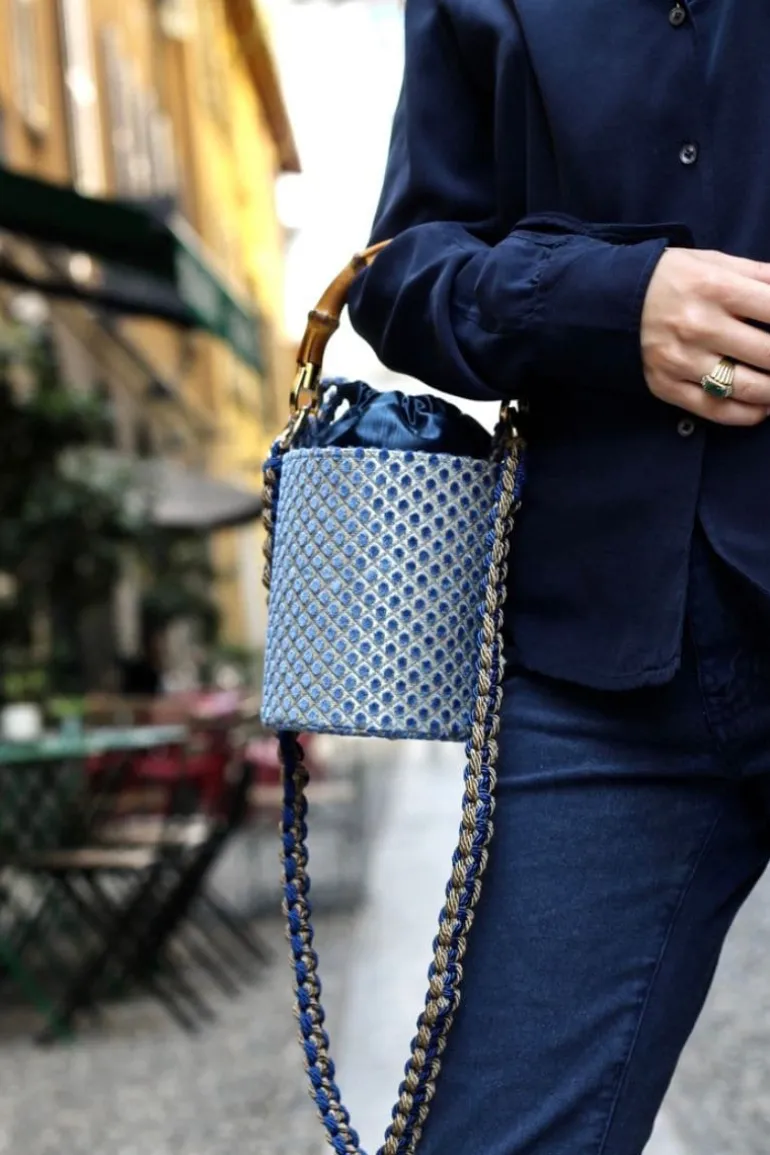 Top Handle Bags<CULT MIA IRIS LEATHER AND FABRIC BUCKET BAG Light Blue