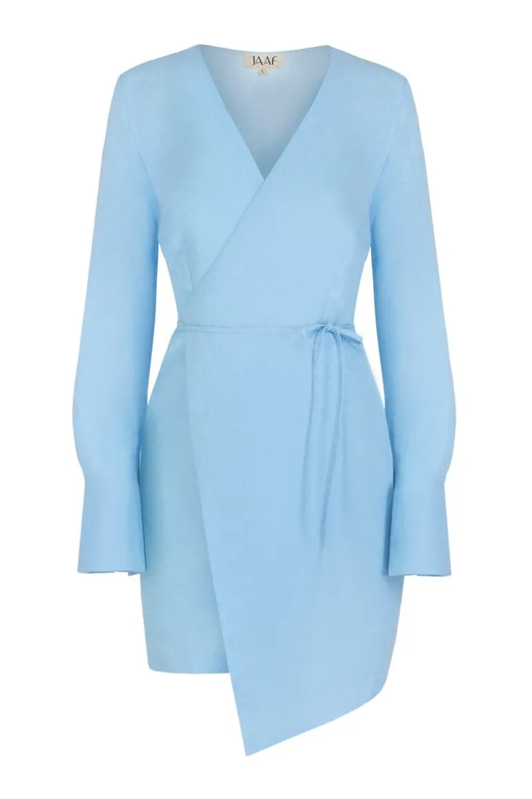 Dresses | Mini Dresses<CULT MIA LINEN-BLEND WRAP MINI DRESS Light Blue