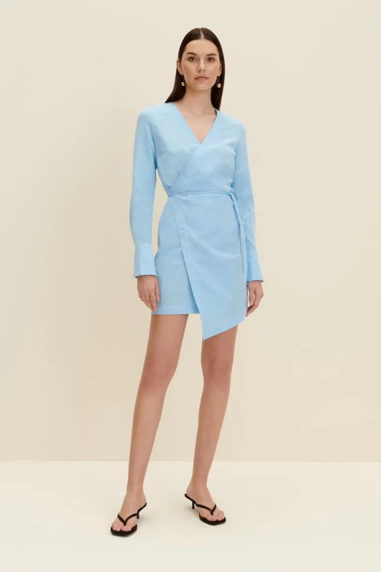 Dresses | Mini Dresses<CULT MIA LINEN-BLEND WRAP MINI DRESS Light Blue