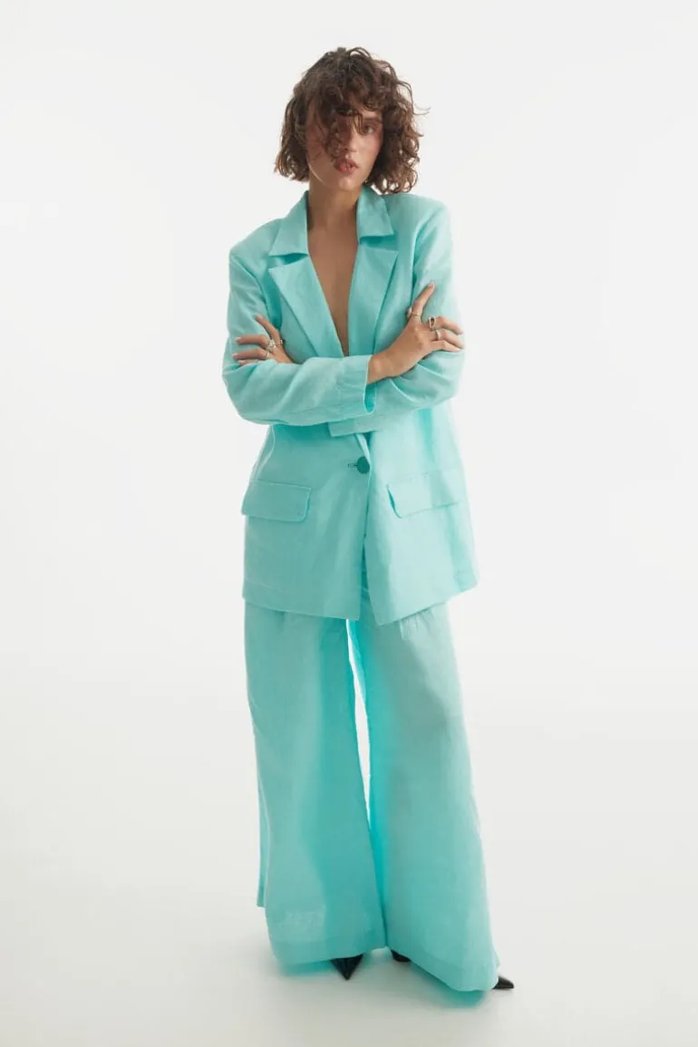 Pants<CULT MIA HIGH-RISE WIDE-LEG PANTS Light turquoise