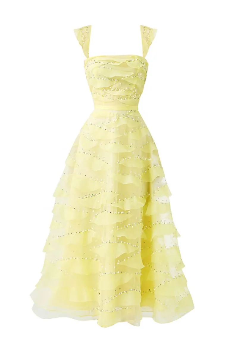 Dresses | Midi Dresses<CULT MIA LIGHT ORGANZA LAYERED MIDI DRESS Yellow