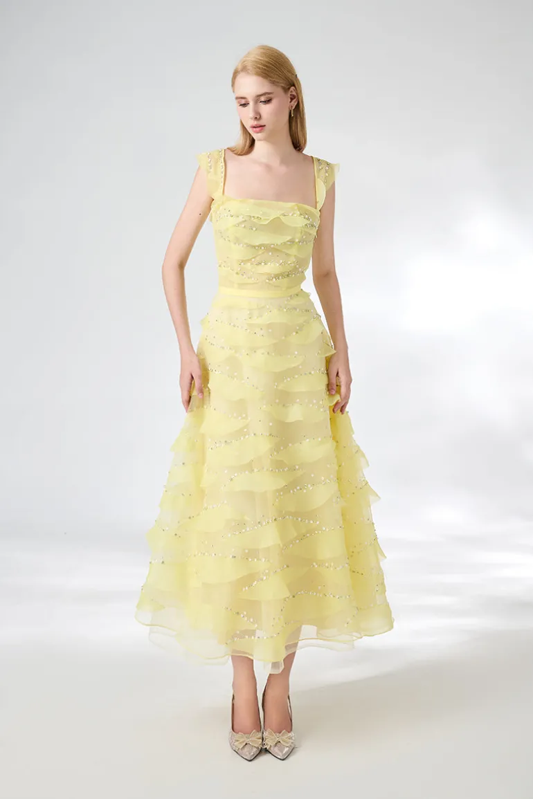 Dresses | Midi Dresses<CULT MIA LIGHT ORGANZA LAYERED MIDI DRESS Yellow
