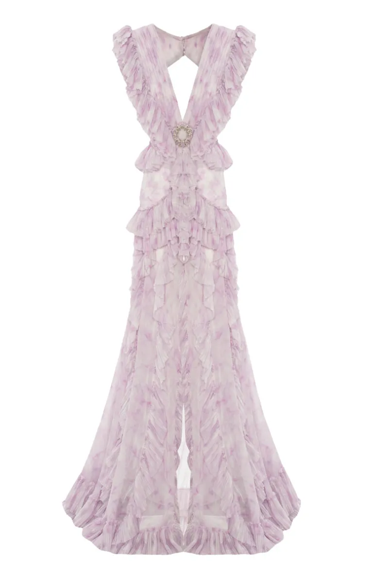Dresses<CULT MIA DEGRADE PATTERNED RUFFLED MAXI DRESS Lilac
