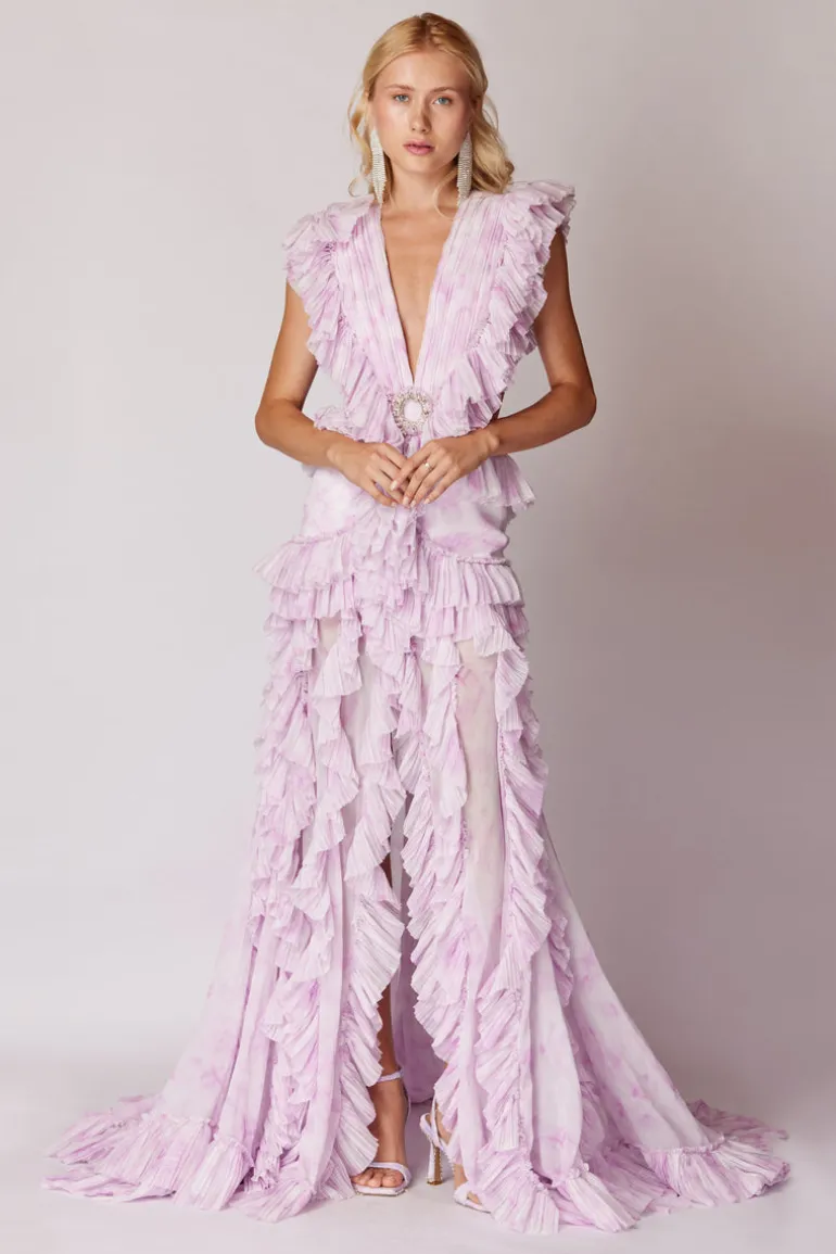 Dresses<CULT MIA DEGRADE PATTERNED RUFFLED MAXI DRESS Lilac