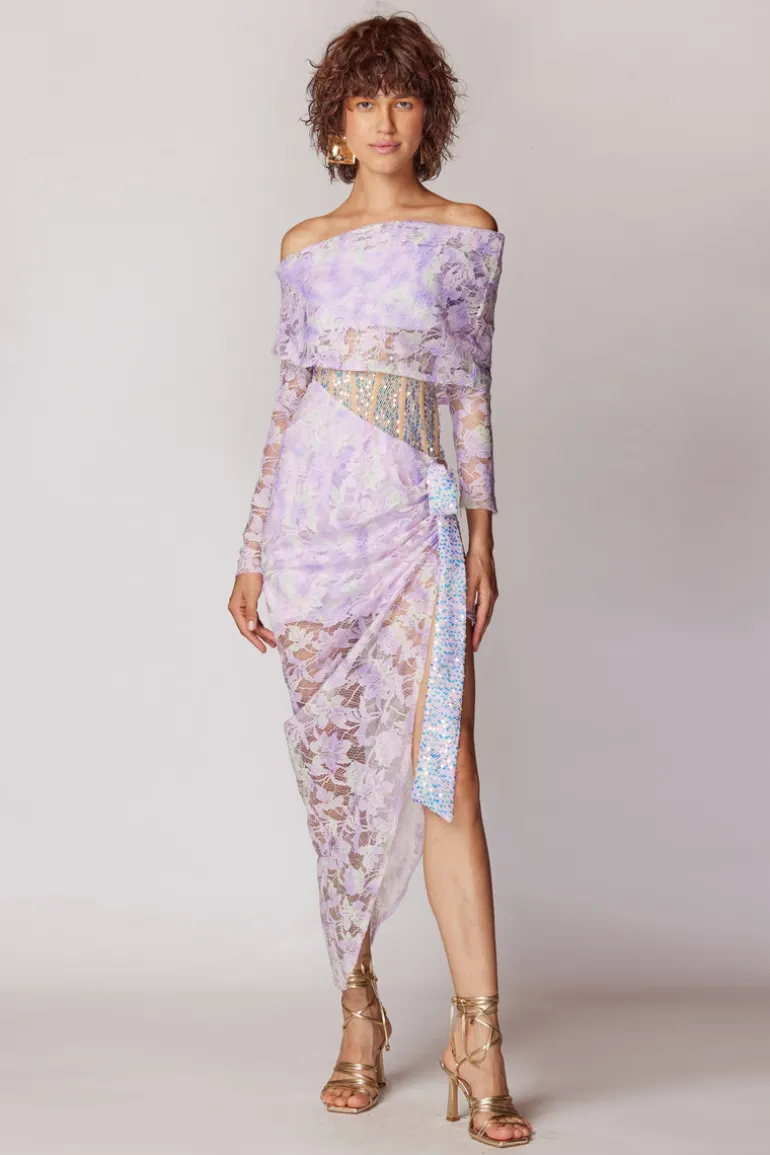 Dresses | Midi Dresses<CULT MIA SEQUINED LACE LONG SLEEVE ASYMMETRICAL DRESS Lilac