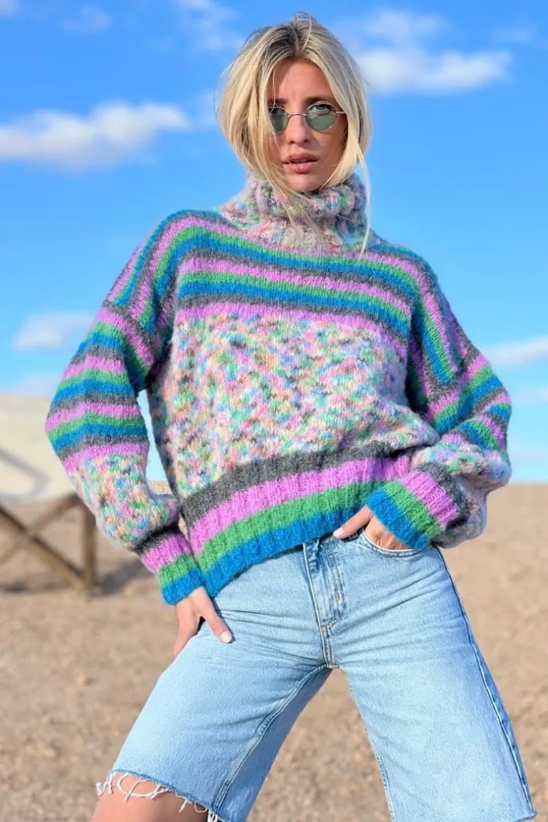 Knitwear<CULT MIA DOUDOU STRIPES MOCK NECK SWEATER Lilas