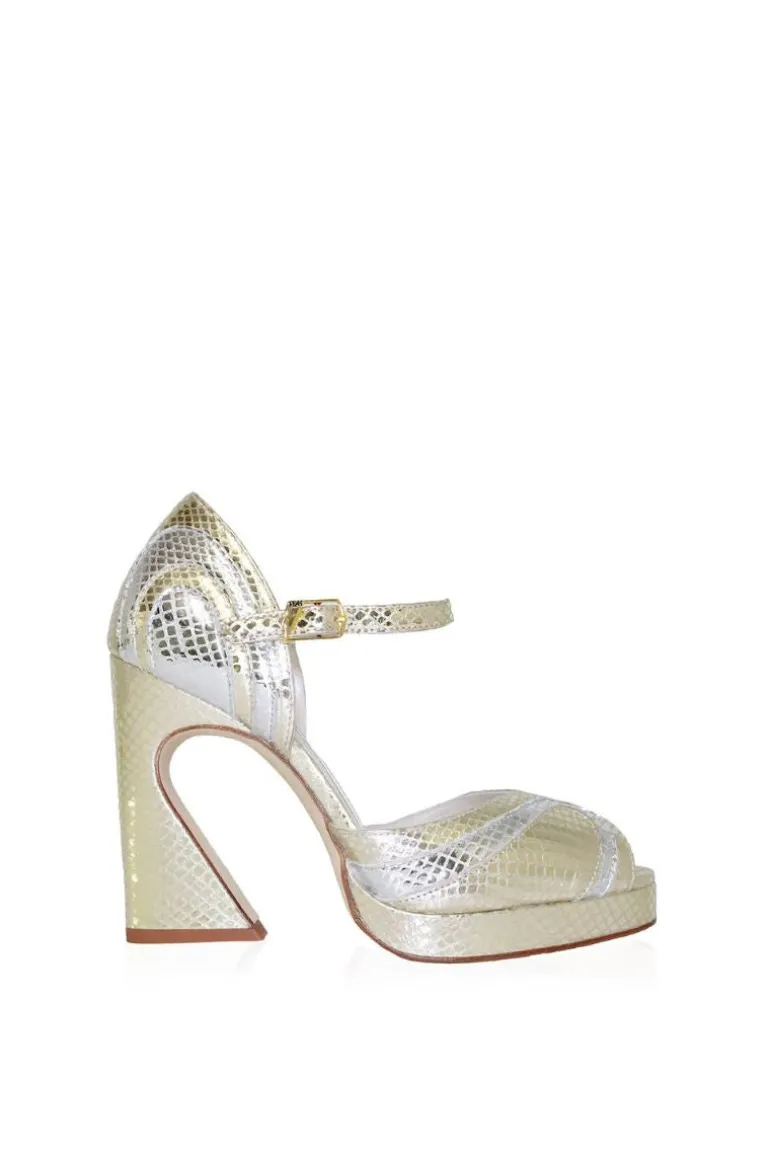 Heels<CULT MIA LILLITA PLATFORM BLOCK HEEL IN GOLD SILVER Gold & Silver