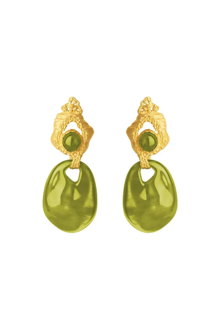 Earrings<CULT MIA LIME GREEN INTERCHANGEABLE GRAVEL EARRINGS Gold & Limegreen