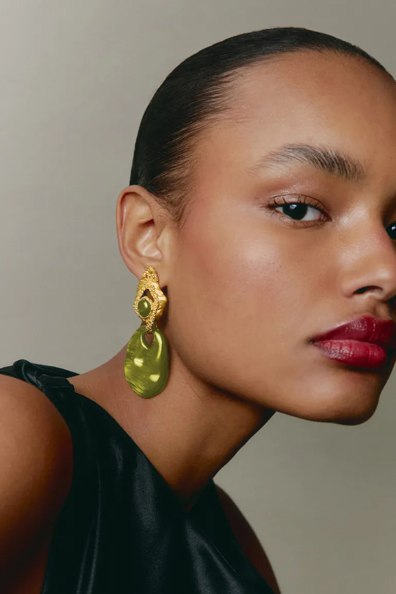 Earrings<CULT MIA LIME GREEN INTERCHANGEABLE GRAVEL EARRINGS Gold & Limegreen