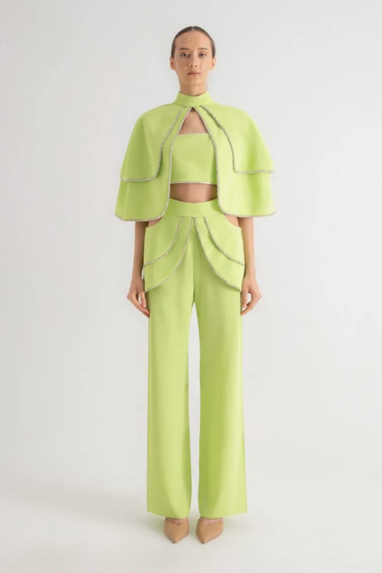 Jackets<CULT MIA GREEN RHINESTONE CAPE Lime