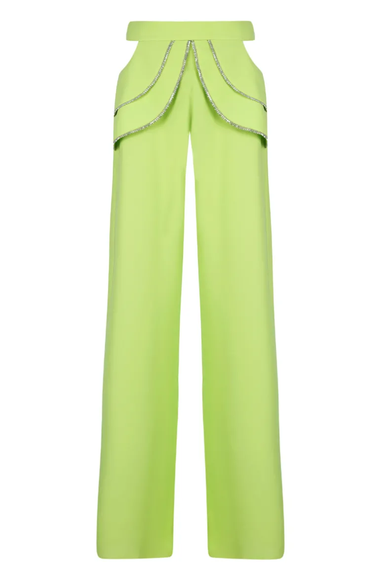 Pants<CULT MIA GREEN RHINESTONE CUTOUT PANTS Lime