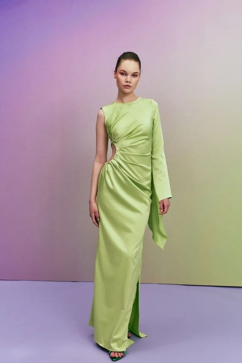 Dresses | Midi Dresses<CULT MIA PUNCH SIDE CUT-OUT ASYMMETRIC DRESS Lime