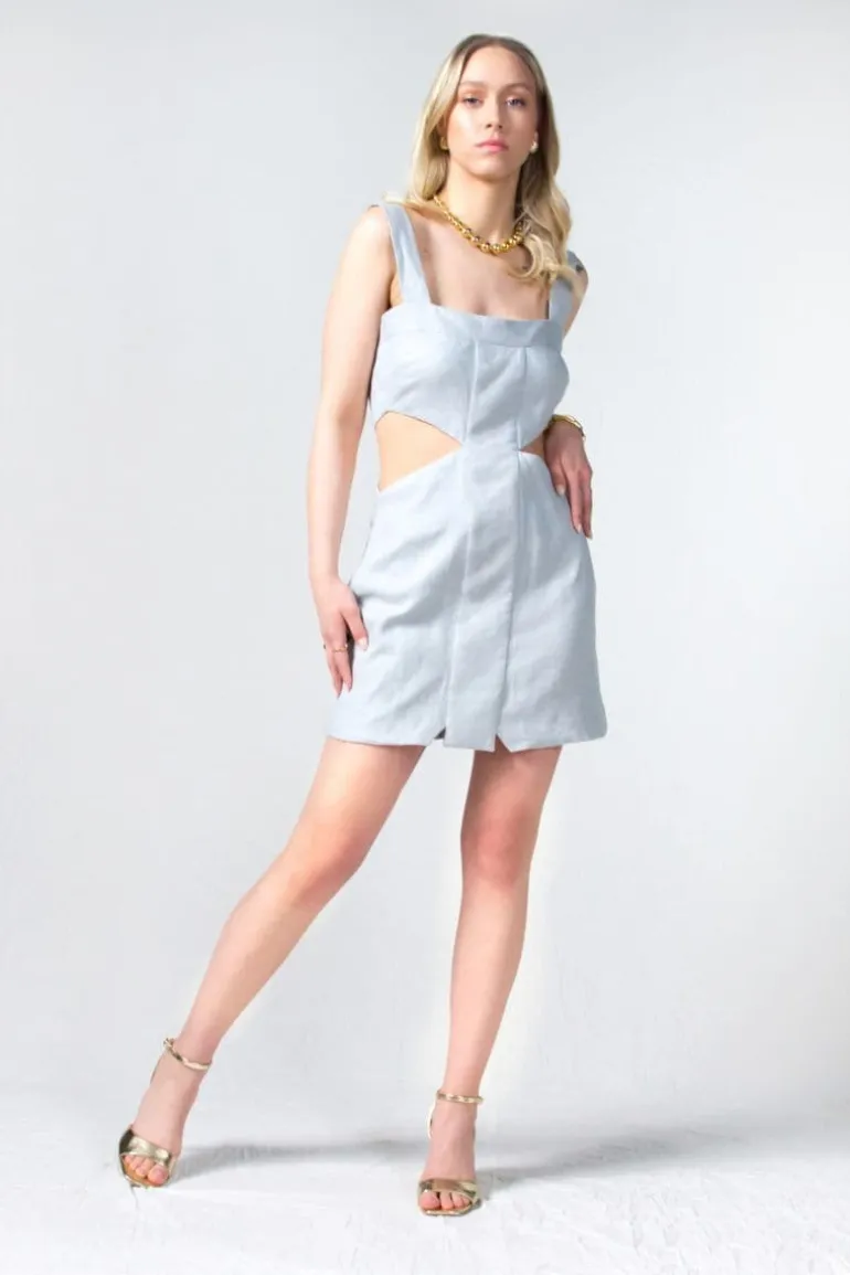 Dresses | Mini Dresses<CULT MIA LINA CUT-OUT LINEN MINI DRESS Light Blue