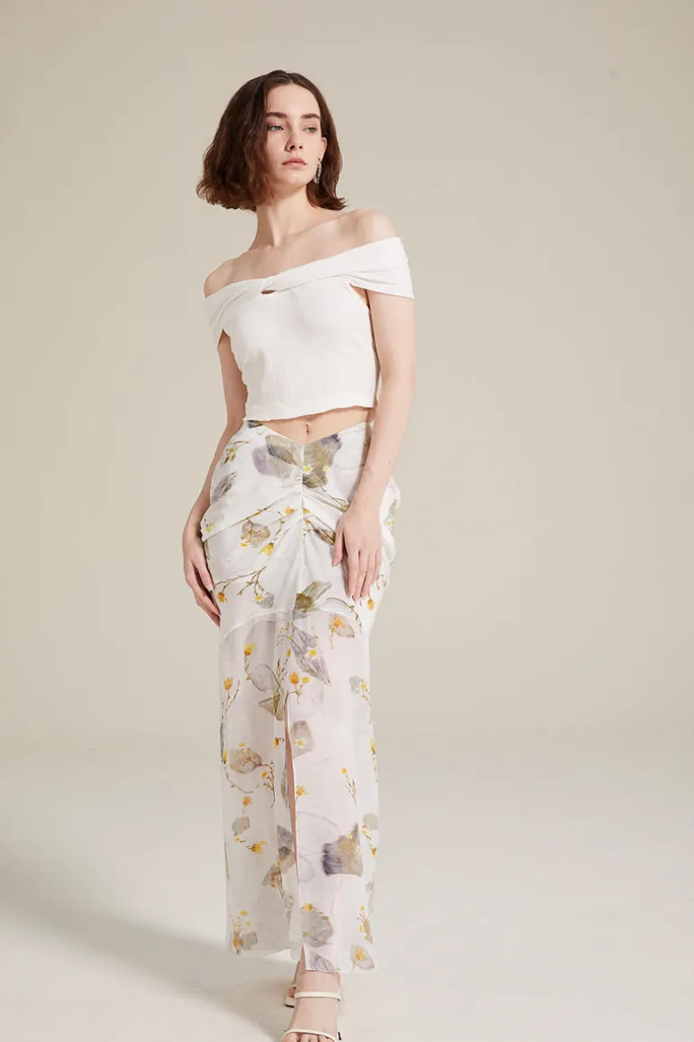 Skirts<CULT MIA LINDA FLORAL MAXI SKIRT White