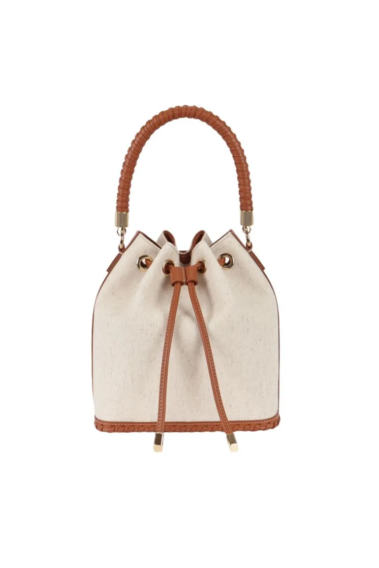 Top Handle Bags<CULT MIA LINEN BUCKET TOP HANDLE BAG Caramel Linen