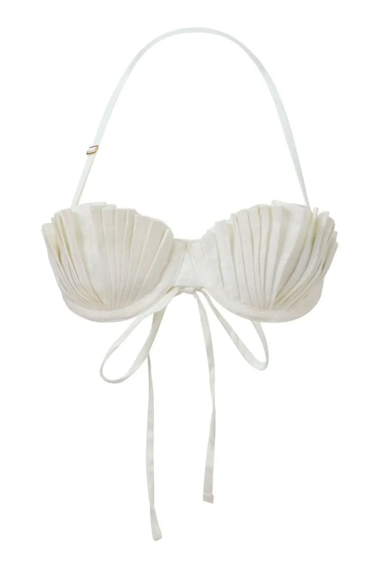 Tops<CULT MIA LINEN SHELL BRA TOP Ivory White