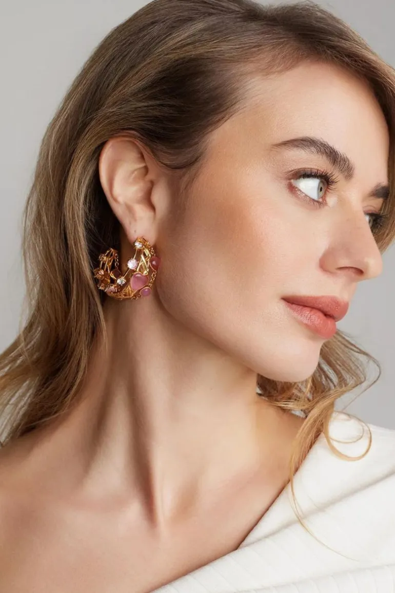 Earrings<CULT MIA LISETTE GOLD AND PINK HOOP EARRINGS Gold & Pink