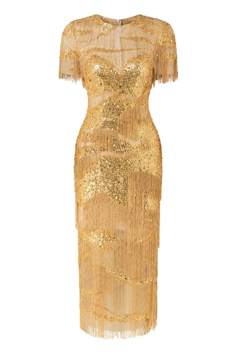 Dresses | Midi Dresses<CULT MIA LITA SUNRISE BEADED MIDI DRESS Gold