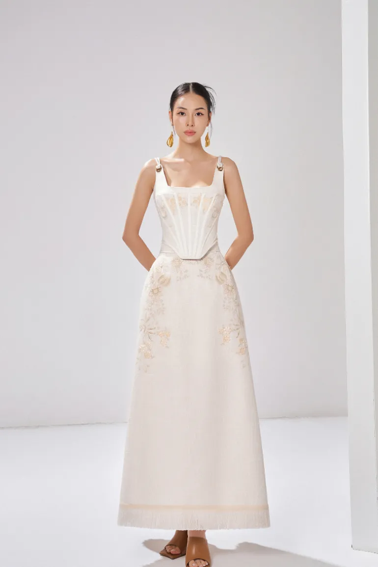 Skirts<CULT MIA LONDYN A-LINE EMBROIDERED ANKLE LENGTH SKIRT Beige