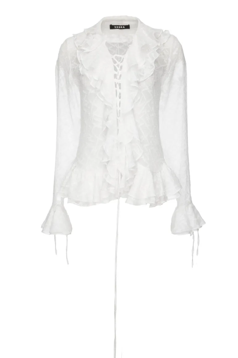 Tops<CULT MIA LONG SLEEVE CHIFFON BLOUSE WITH RUFFLE White