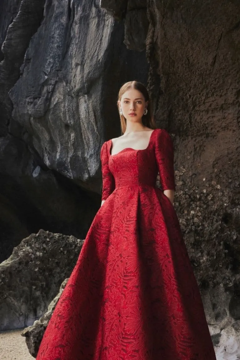 Dresses | Gowns<CULT MIA LONG SLEEVE CURVED NECKLINE FULL DRESS Red