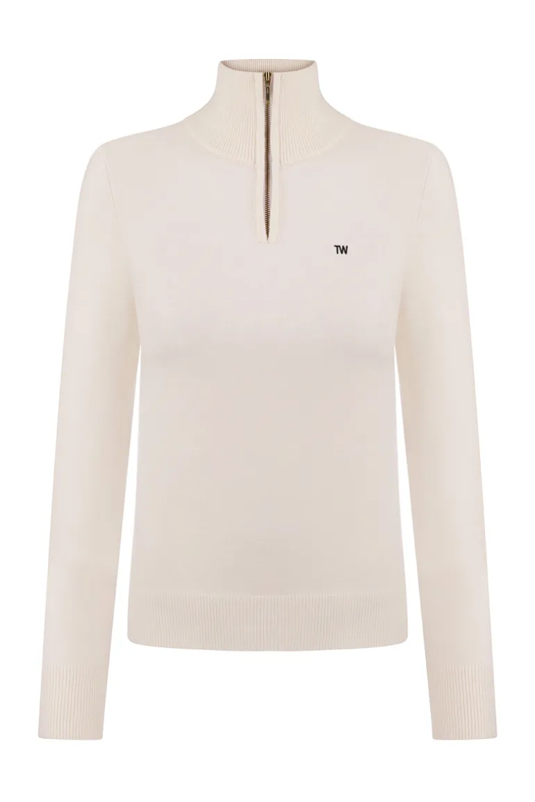 Knitwear<CULT MIA LONG SLEEVE QUARTER ZIP SWEATER White