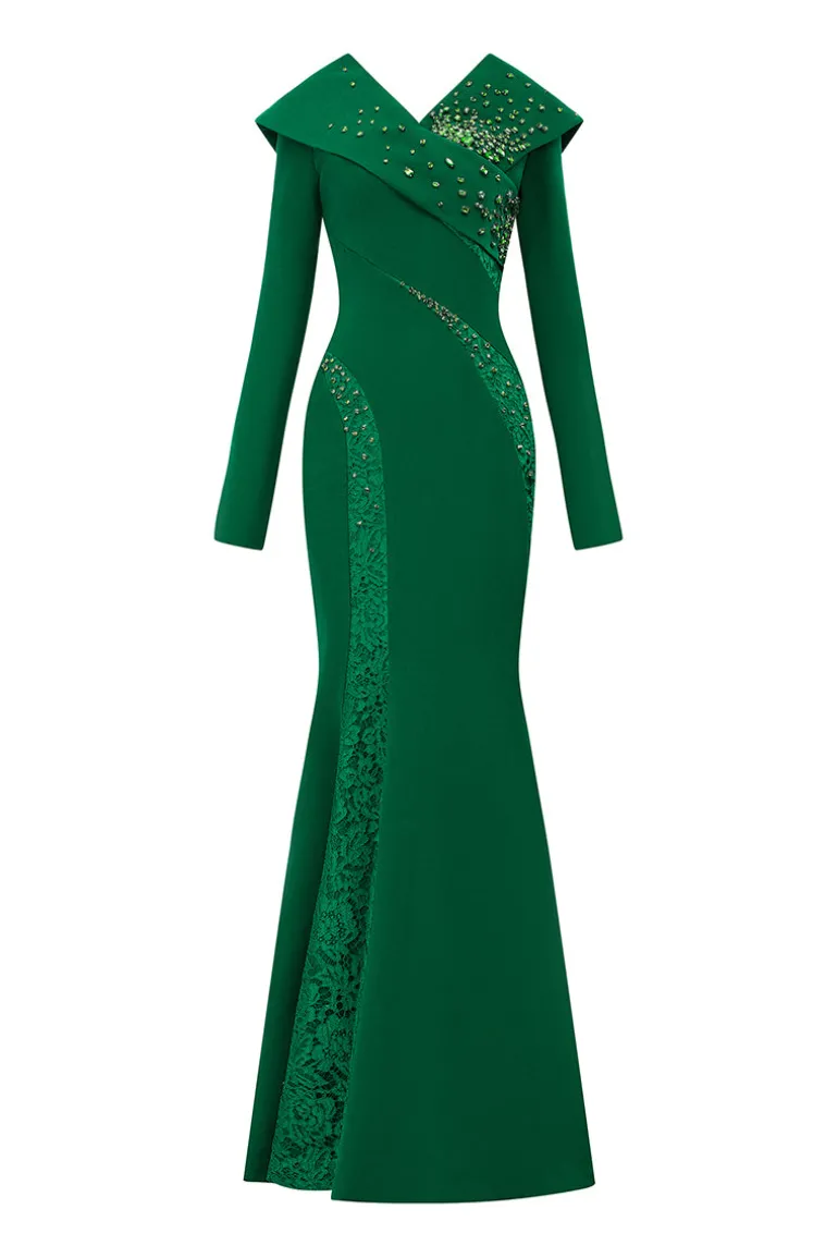 Dresses | Gowns<CULT MIA LONG SLEEVES CUT-OUT MERMAID CREPE GOWN Green