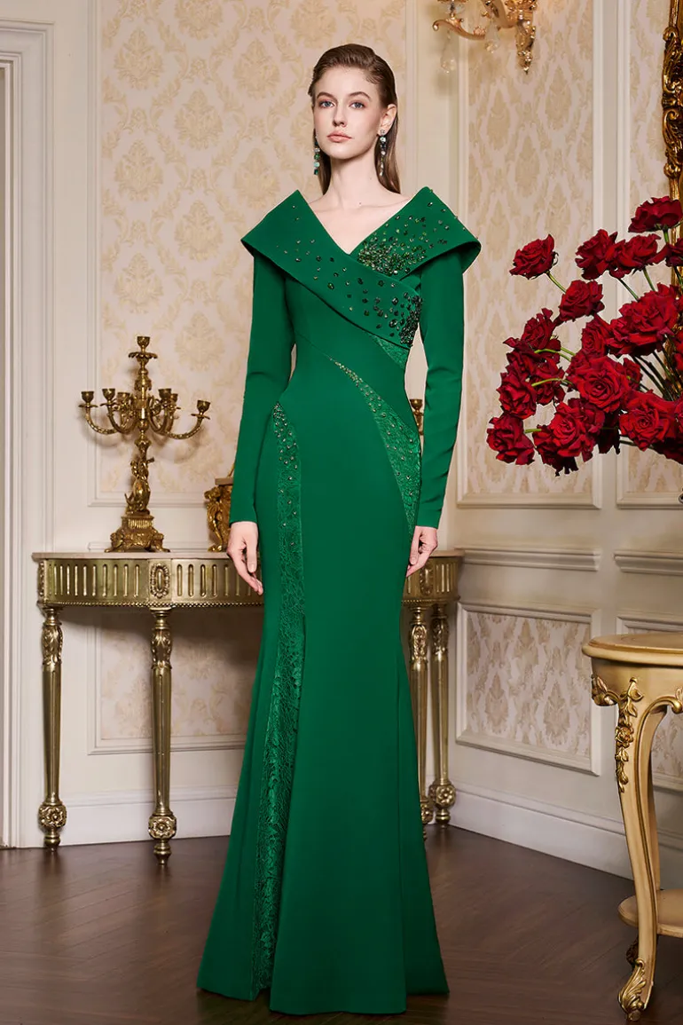 Dresses | Gowns<CULT MIA LONG SLEEVES CUT-OUT MERMAID CREPE GOWN Green
