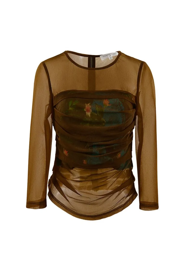 Tops<CULT MIA LOU LIGHTWEIGHT SEMI-TRANSPARENT TOP Brown
