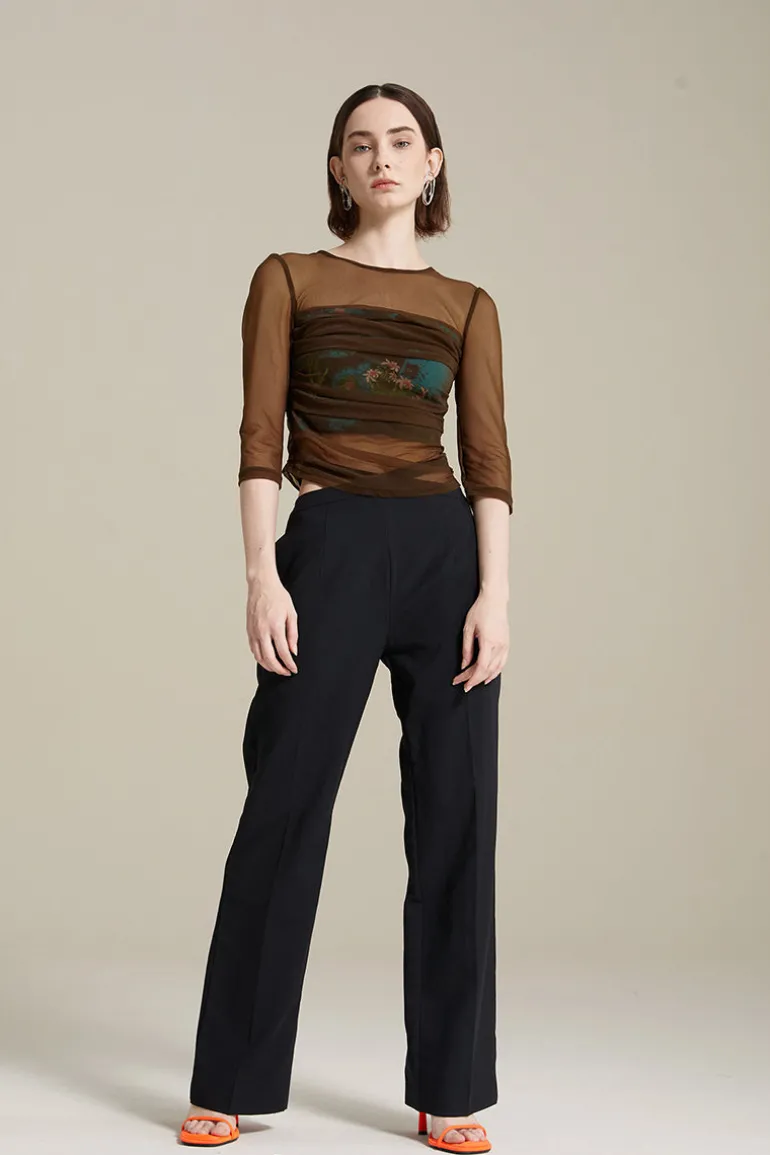Tops<CULT MIA LOU LIGHTWEIGHT SEMI-TRANSPARENT TOP Brown