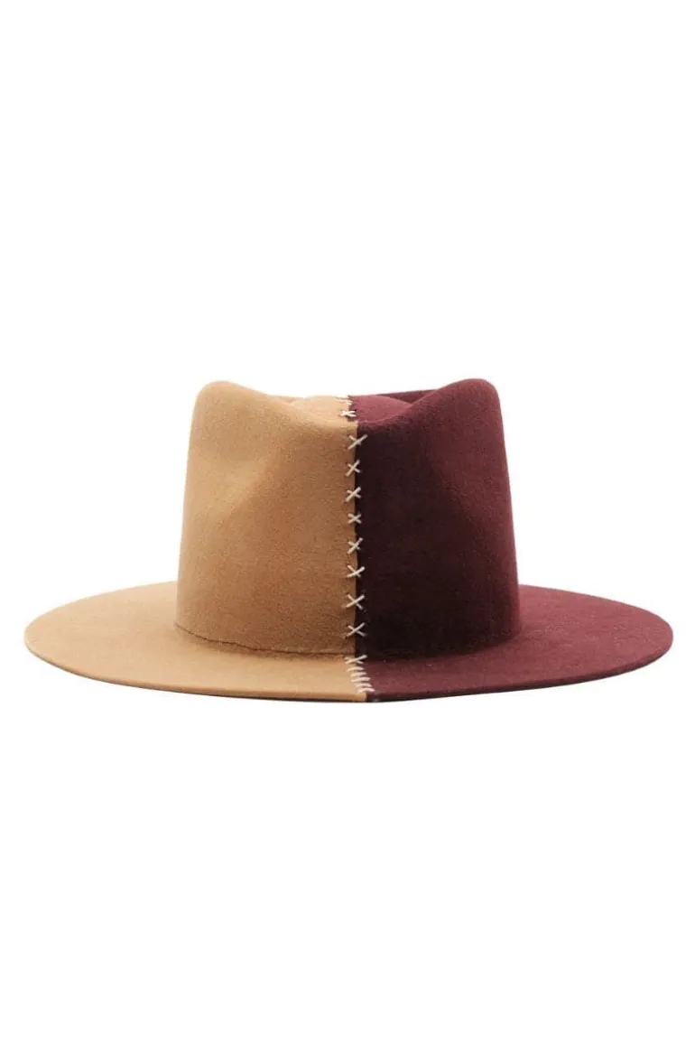 Hats<CULT MIA LOUISE BROWN TWO-TONE FEDORA HAT Camel/Burgandy