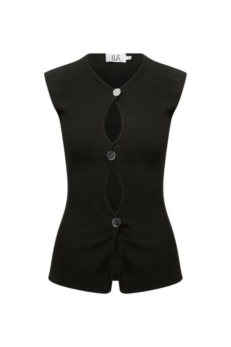 Tops<CULT MIA LOUISE CUT-OUT TOP WITH HAND STITCHED MIRROR DETAILS Black