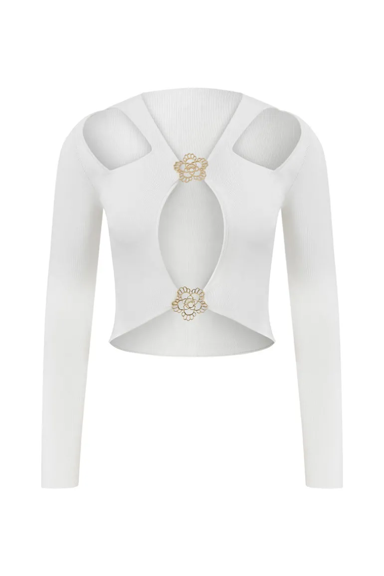 Tops<CULT MIA LOVERS' EMBLEM KNIT TOP White