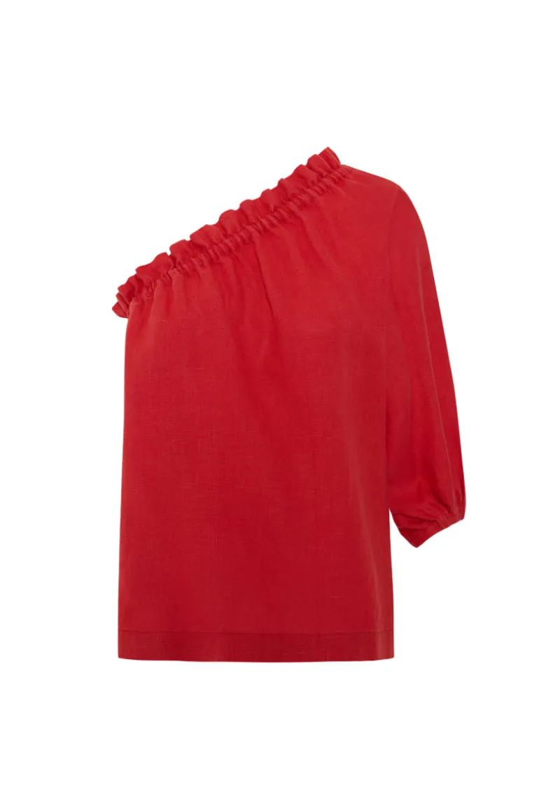 Tops<CULT MIA LUNA GOJI LINEN ONE-SLEEVE TOP Goji Red