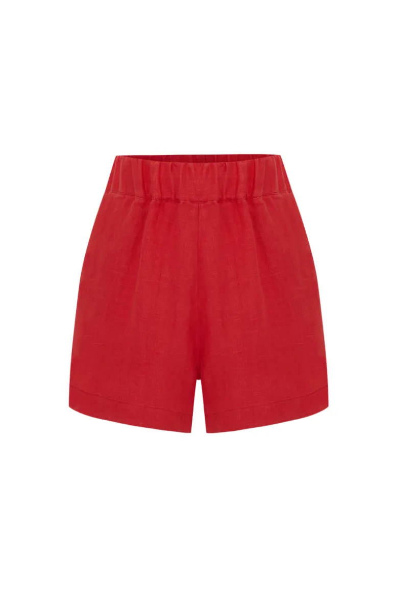Pants<CULT MIA LUNA LINEN SHORTS Goji Red
