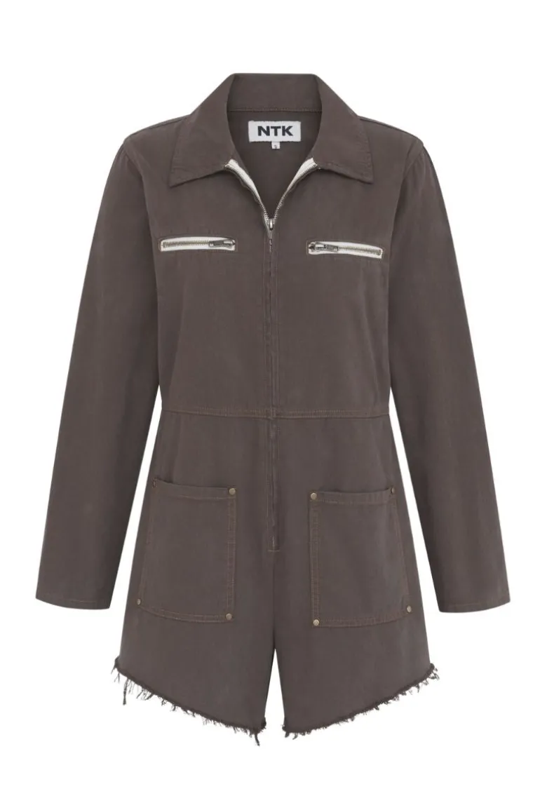 Jumpsuits<CULT MIA MADI BROWN DENIM ROMPER Crosby St.