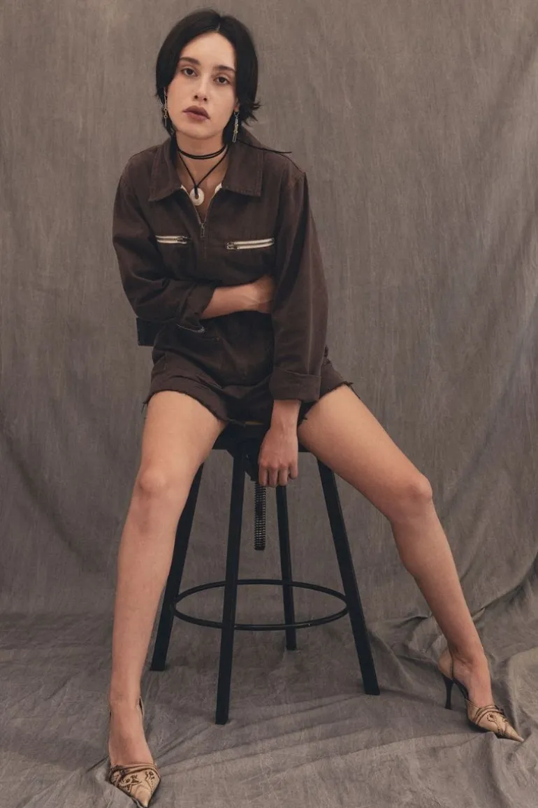 Jumpsuits<CULT MIA MADI BROWN DENIM ROMPER Crosby St.