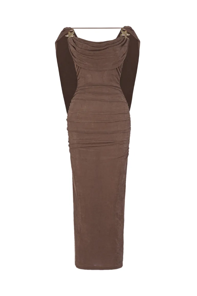 Dresses | Midi Dresses<CULT MIA MAEVE BODYCON COWL NECK JERSEY MIDI DRESS Brown
