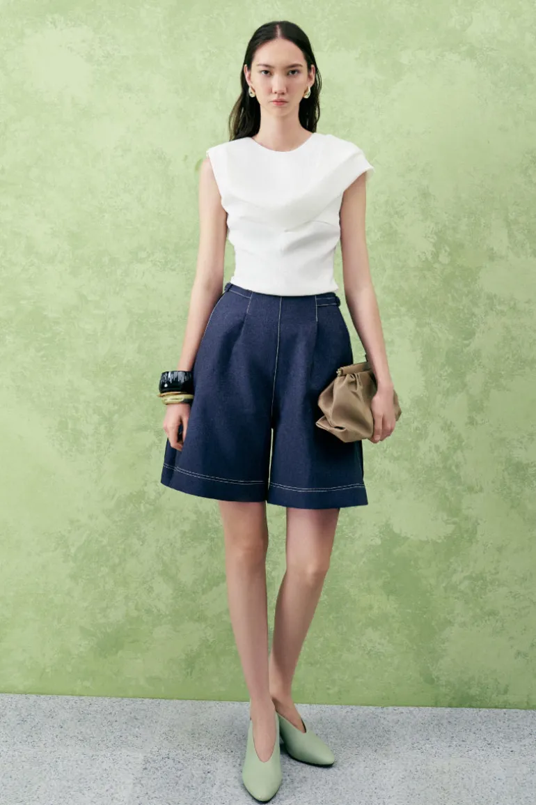 Pants<CULT MIA MAGNOLIA STRAIGHT SIDE POCKET DENIM ABOVE THE KNEE CULOTTES Blue