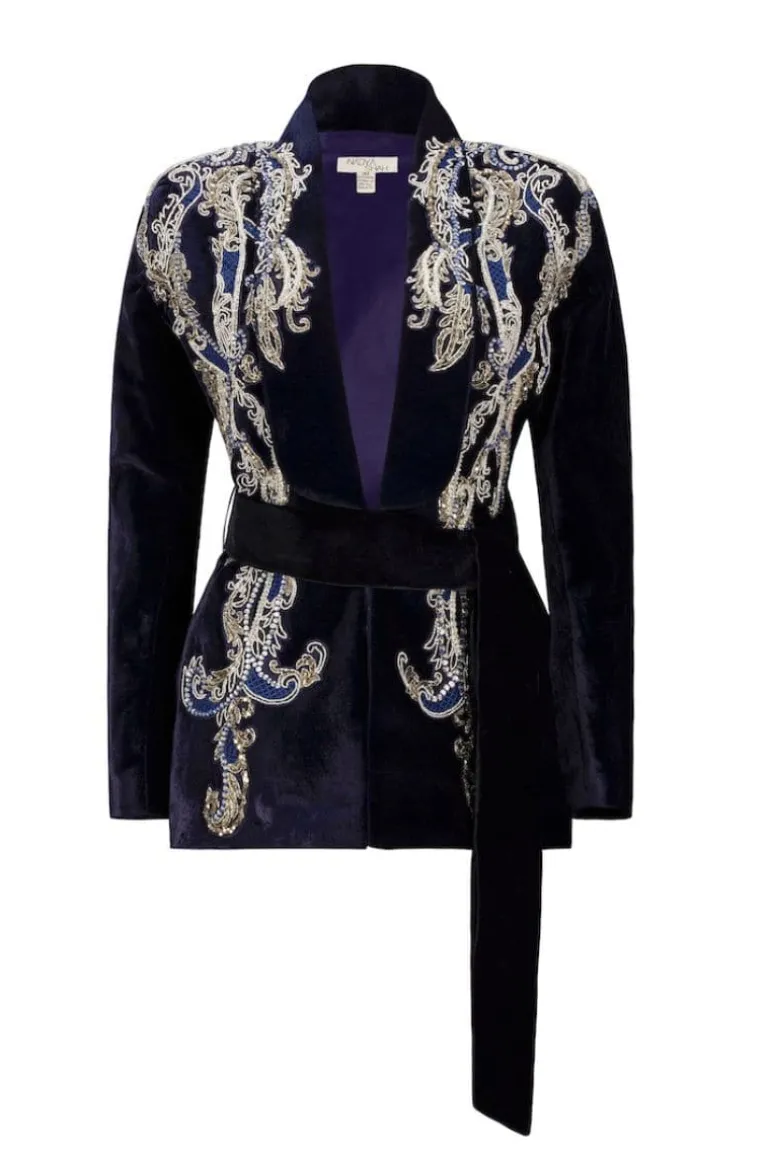 Jackets<CULT MIA MANAL MIDNIGHT VELVET SMOKING JACKET Blue