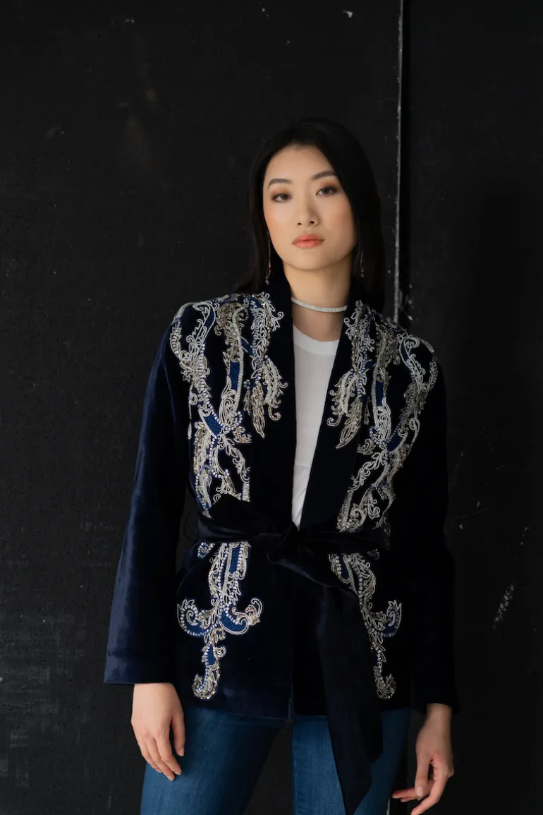 Jackets<CULT MIA MANAL MIDNIGHT VELVET SMOKING JACKET Blue