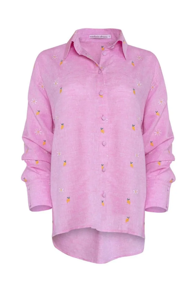 Tops<CULT MIA MANGO LILAC SHIRT Pink Mango Camomile Embroidery