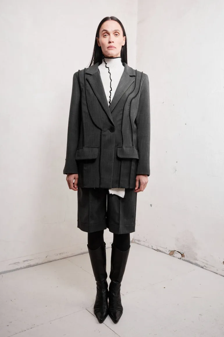 Blazers<CULT MIA MARIE SINGLE BREASTED AND RELAXED FIT BLAZER WITH DECORATIVE LINEAR ELEMENTS Brown