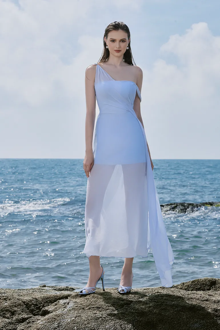 Dresses | Midi Dresses<CULT MIA MARINA ASYMMETRIC CHIFFON MIDI DRESS Light Blue
