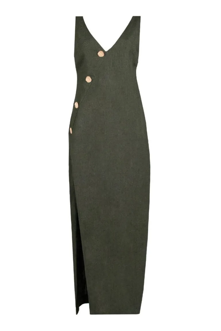 Dresses<CULT MIA MARION LINEN MAXI DRESS Olive Green