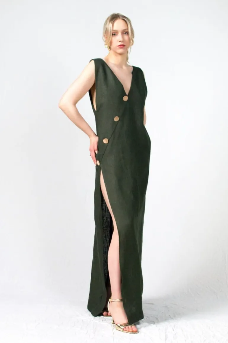 Dresses<CULT MIA MARION LINEN MAXI DRESS Olive Green