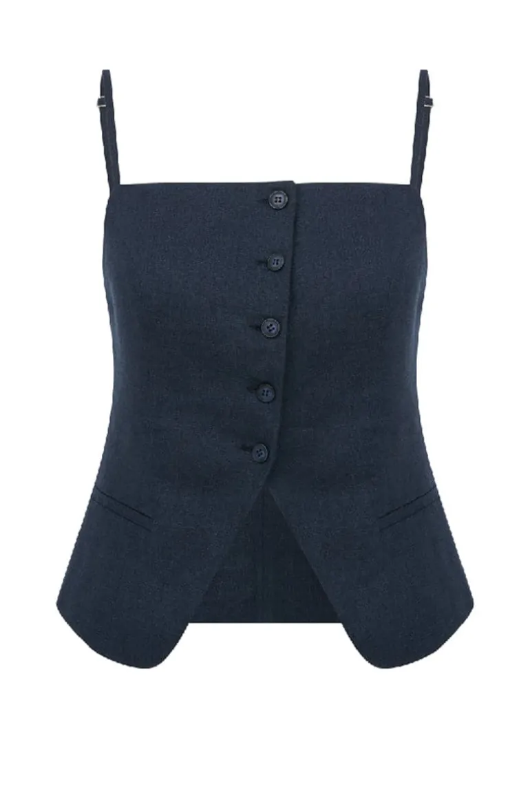 Tops<CULT MIA MARONA LINEN TOP Dark Navy