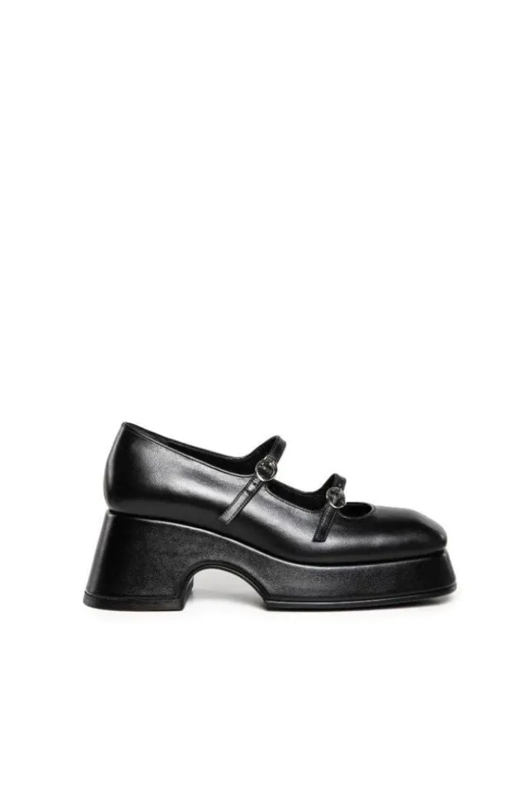 Heels<CULT MIA MARY JANE LEATHER PLATFORM SHOES Black