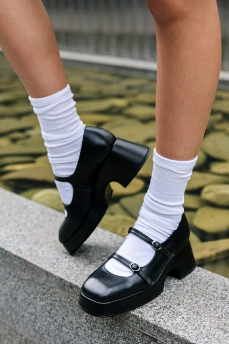 Heels<CULT MIA MARY JANE LEATHER PLATFORM SHOES Black
