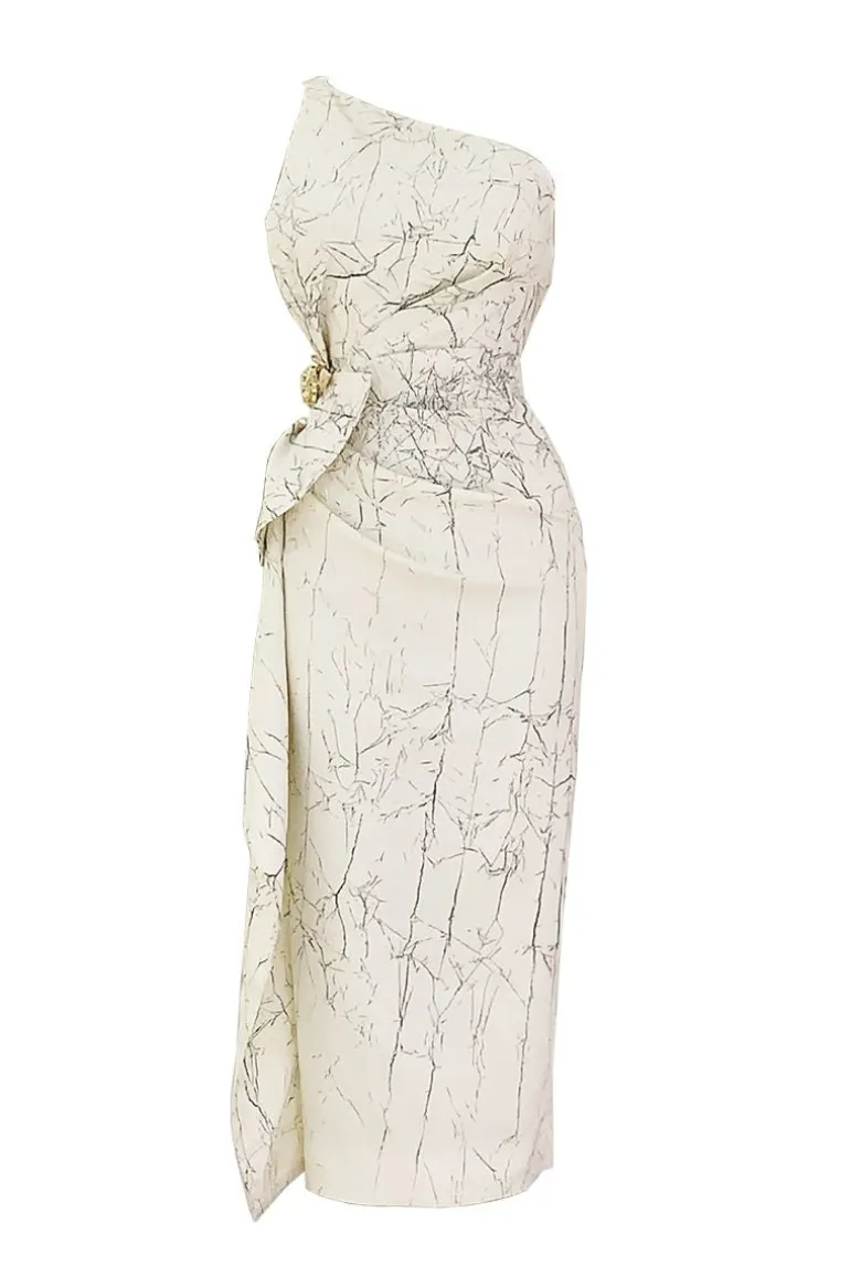 Dresses | Midi Dresses<CULT MIA MASSEY WHITE SHEATH ONE-SHOULDER SYNTHETIC MIDI DRESS Yellow